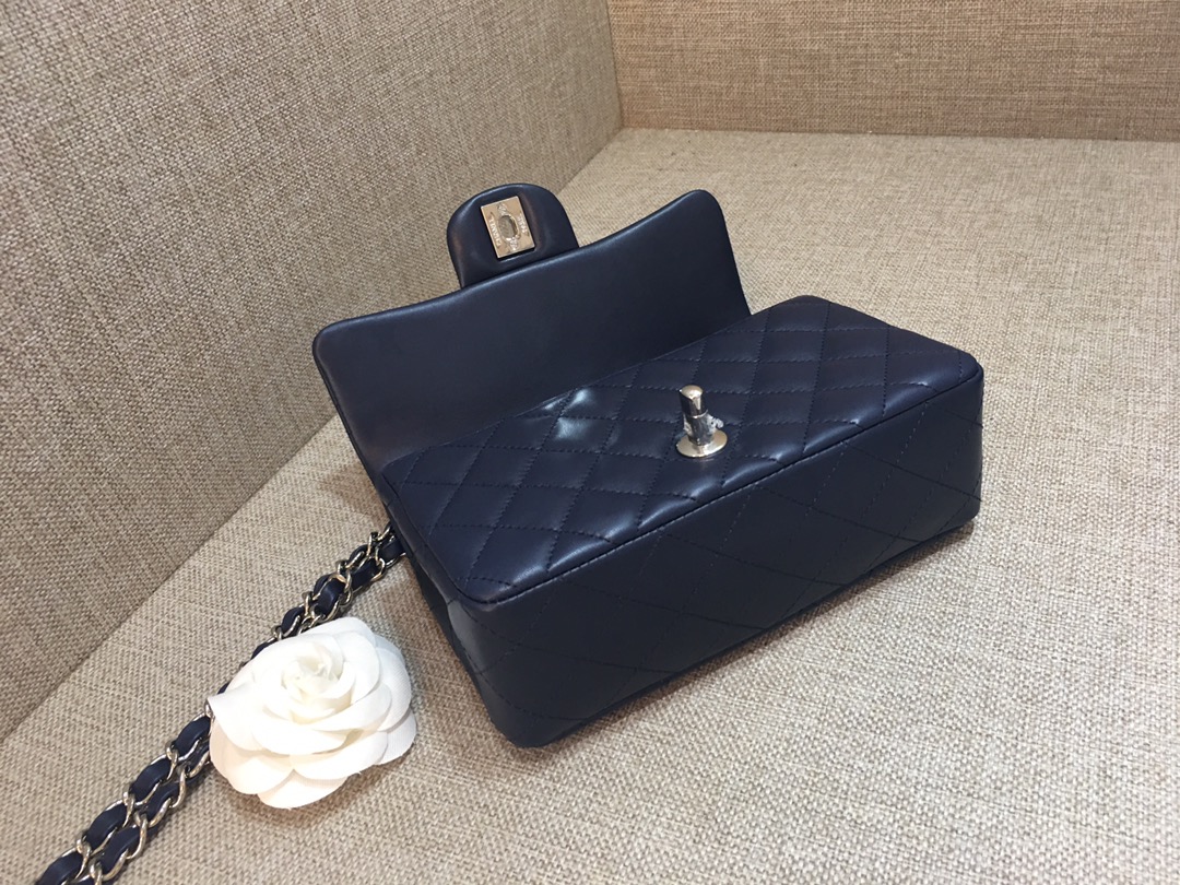 Small Classic Flap Lambskin Bag A01116 Dark Blue/Silver